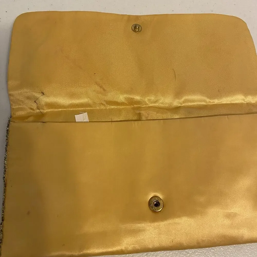 Vintage Japanese La Royal Product Long Wallet Silk Beaded Yellow Gold Asian Core